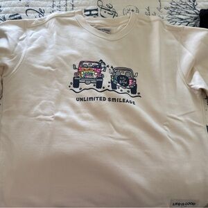 Life Is Good Cream women Sweatshirt with Colorful Car Graphic